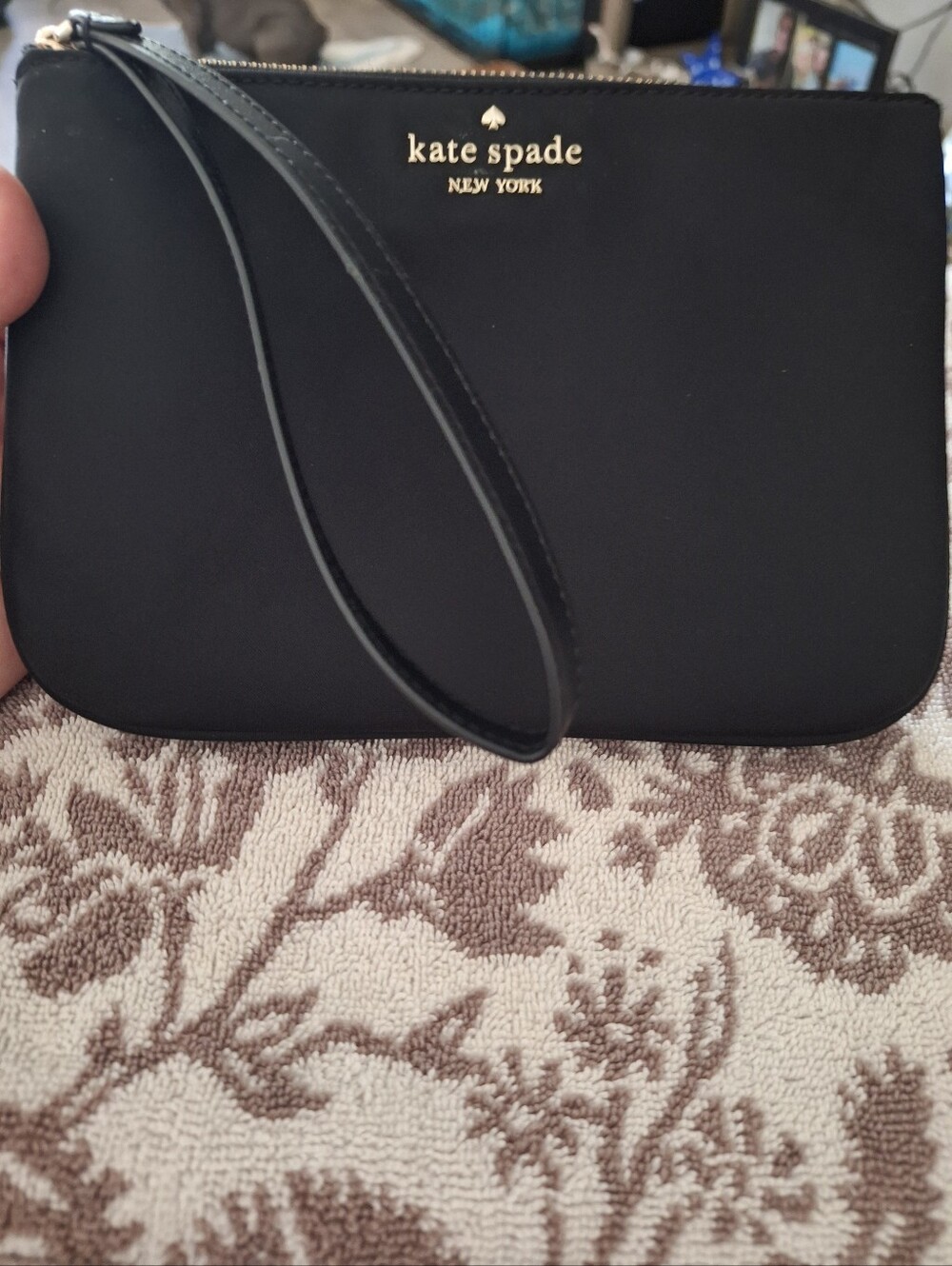 kate spade Black Gold Logo Wristlet Clutch